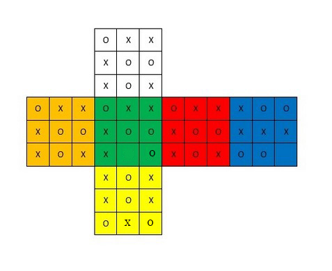 3 en raya en un cubo de rubik 1