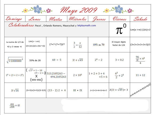 Calendario matematico de mayo 1