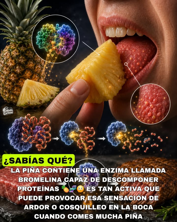 🚨🍍🧬😳 LA PIÑA CONTIENE UNA ENZIMA TAN POTENTE QUE PUEDE DESCOMPONER PROTEÍNAS