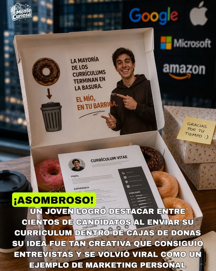 🚨🍩📄😳 UN JOVEN CONSIGUIÓ LLAMAR LA ATENCIÓN DE EMPRESAS TECNOLÓGICAS ENVIANDO SU CURRÍCULUM DENTRO DE CAJAS DE DONAS