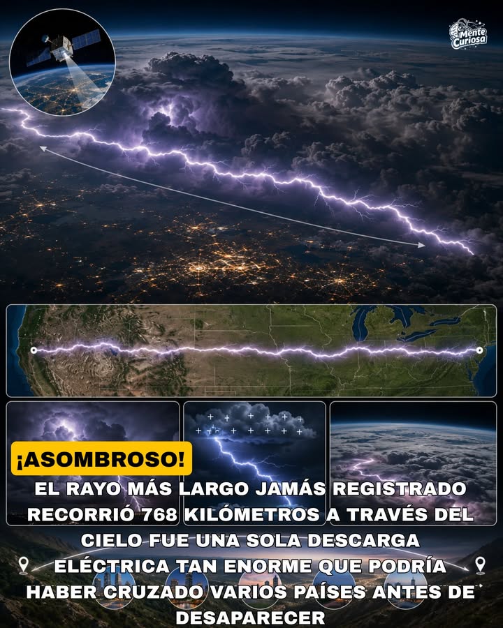 🚨🌩️😳 EL RAYO MÁS LARGO JAMÁS REGISTRADO RECORRIÓ 768 KILÓMETROS A TRAVÉS DEL CIELO