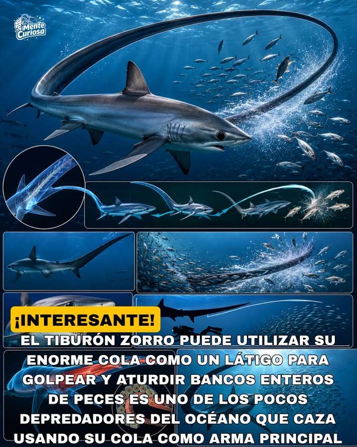 🚨🦈⚡😳 EL TIBURÓN ZORRO CAZA UTILIZANDO SU COLA COMO SI FUERA UN LÁTIGO