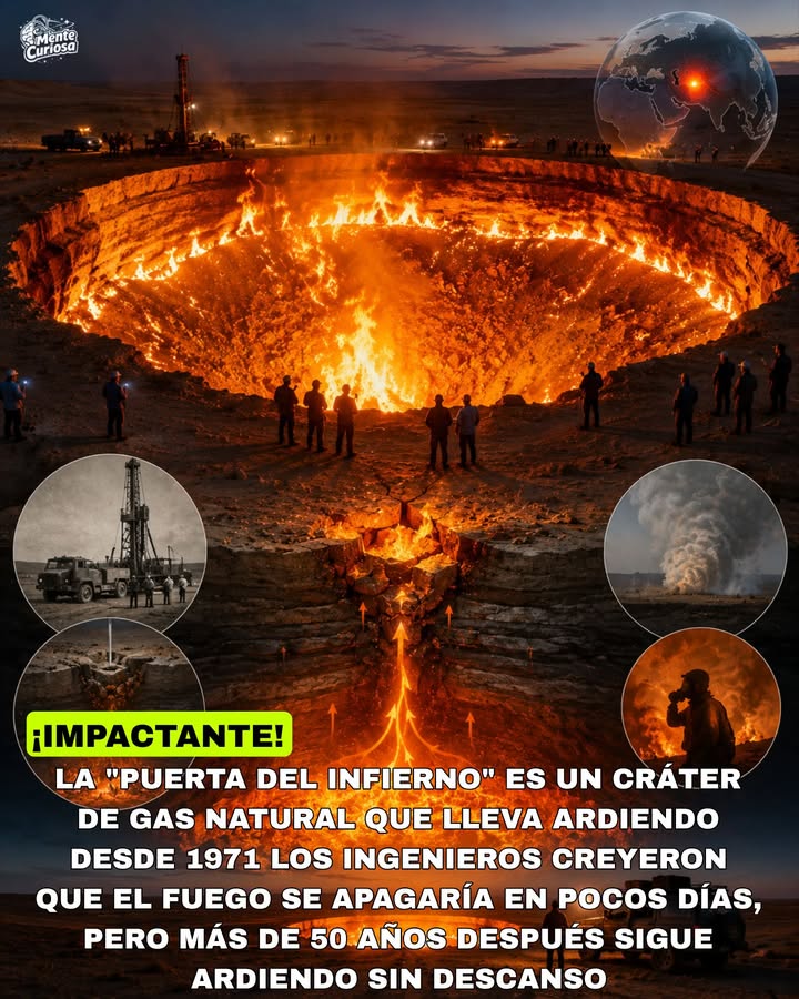🚨🔥🌍😳 EXISTE UN CRÁTER CONOCIDO COMO "LA PUERTA DEL INFIERNO" QUE LLEVA ARDIENDO MÁS DE 50 AÑOS SIN APAGARSE