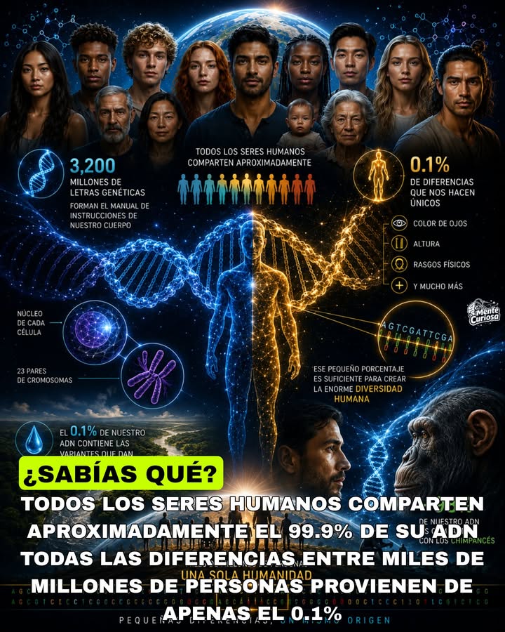 🚨🧬😳 TODOS LOS SERES HUMANOS COMPARTEN APROXIMADAMENTE EL 99.9% DE SU ADN
