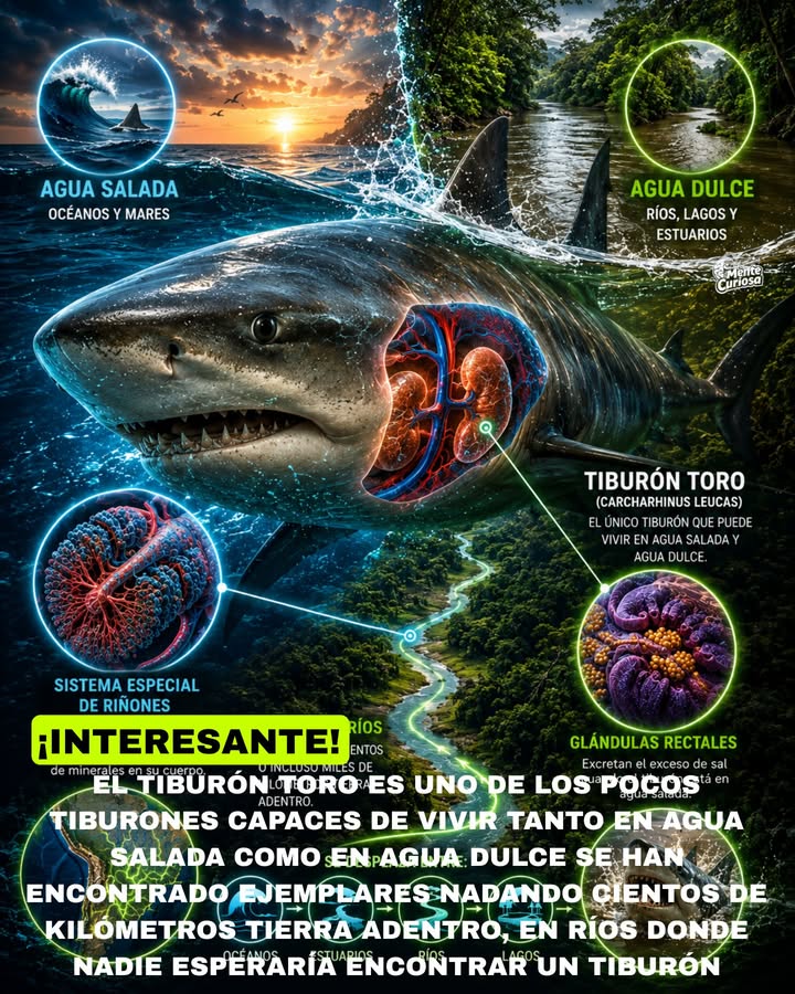 🚨🦈🌊😳 EL TIBURÓN TORO PUEDE VIVIR TANTO EN AGUA SALADA COMO EN AGUA DULCE