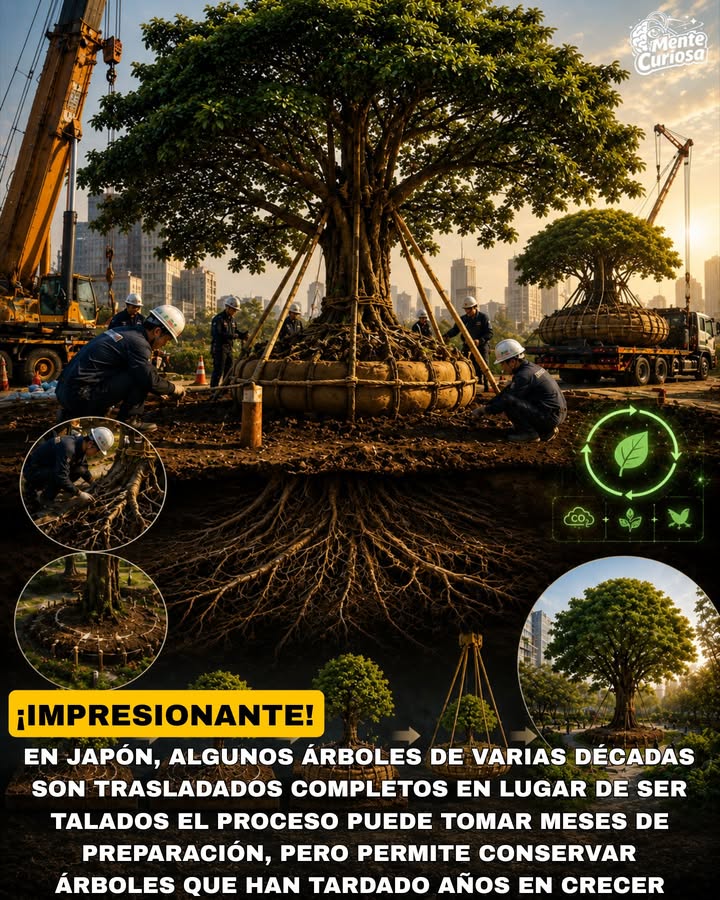 🚨🌳🏗️😳 EN JAPÓN A VECES PREFIEREN MOVER ÁRBOLES ADULTOS EN LUGAR DE TALARLOS PARA CONSTRUIR