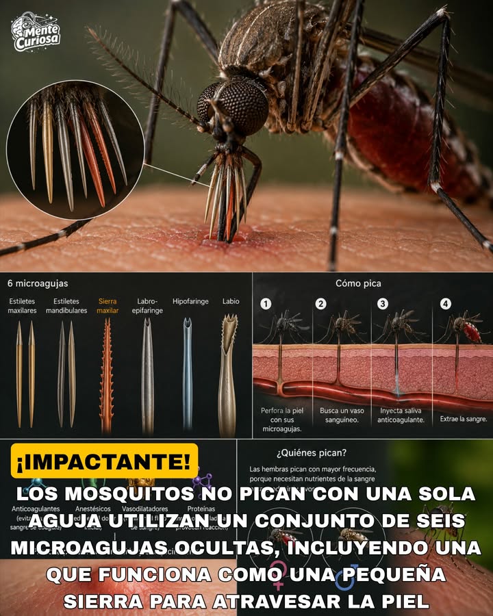 🚨🦟🩸😳 LOS MOSQUITOS NO PICAN CON UNA AGUJA, SINO CON UN CONJUNTO DE SEIS MICROAGUJAS OCULTAS