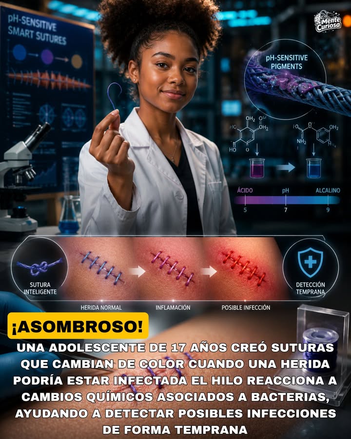 🚨🧵🩺😳 UNA JOVEN DE 17 AÑOS CREÓ SUTURAS QUE CAMBIAN DE COLOR CUANDO UNA HERIDA PODRÍA ESTAR INFECTADA