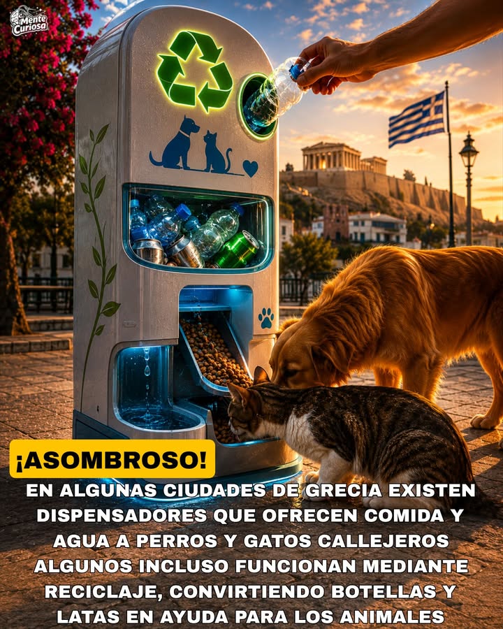 🚨🐱💧😳 EN ALGUNAS CIUDADES DE GRECIA SE HAN INSTALADO DISPENSADORES ESPECIALES PARA ALIMENTAR A GATOS Y PERROS CALLEJEROS