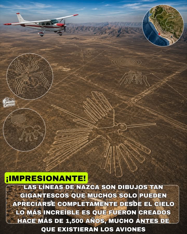 🚨🏜️🦅😳 LAS LÍNEAS DE NAZCA SON TAN GIGANTESCAS QUE MUCHAS SOLO PUEDEN APRECIARSE COMPLETAMENTE DESDE EL AIRE