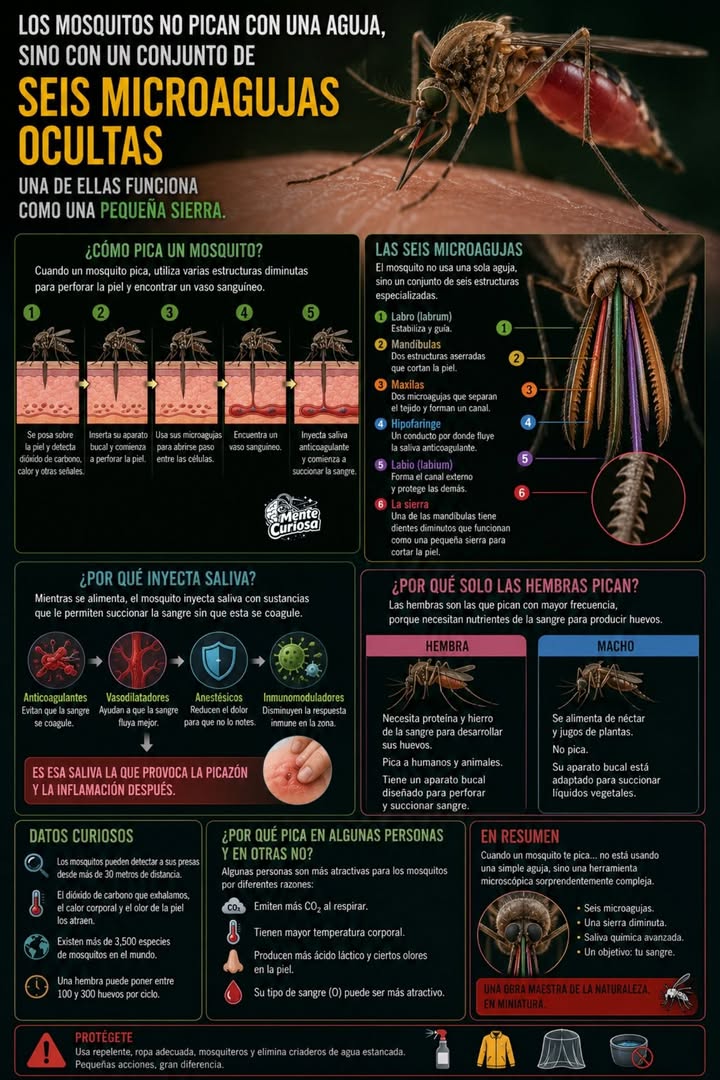 🦟LOS MOSQUITOS NO PICAN CON UNA AGUJA, SINO CON 6🤯!!!