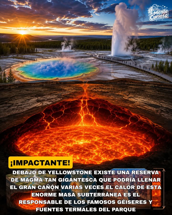 🚨🌋😳 DEBAJO DEL PARQUE NACIONAL YELLOWSTONE EXISTE UNA RESERVA DE MAGMA TAN ENORME QUE PODRÍA LLENAR EL GRAN CAÑÓN VARIAS VECES