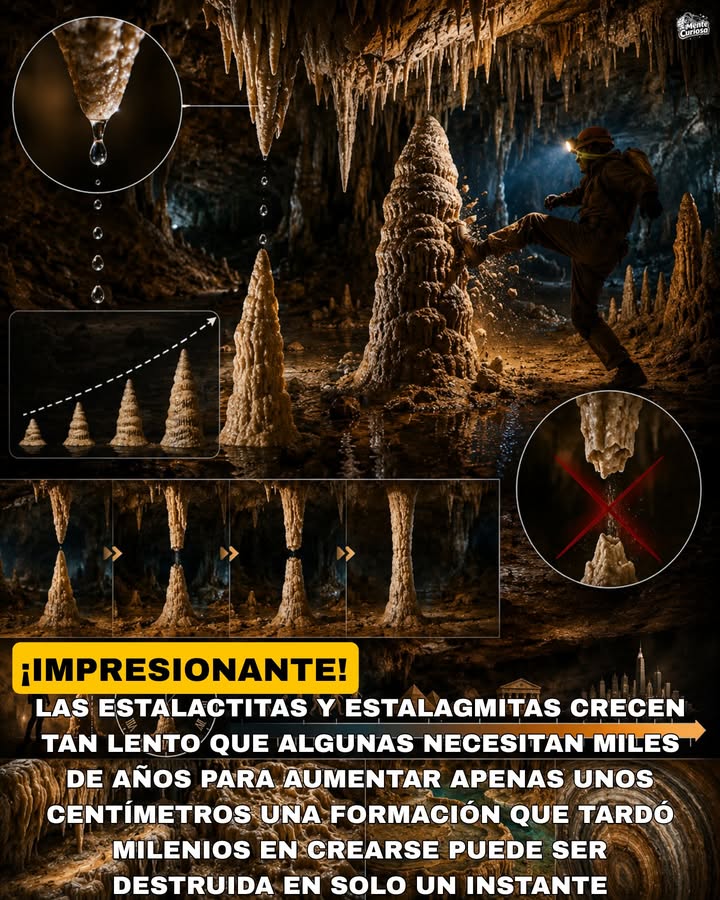 🚨🪨💧😳 ALGUNAS ESTALACTITAS Y ESTALAGMITAS TARDAN MILES DE AÑOS EN CRECER APENAS UNOS CENTÍMETROS