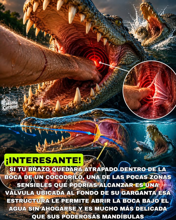 🚨🐊😳 SI ALGUNA VEZ TU BRAZO QUEDA ATRAPADO DENTRO DE LA BOCA DE UN COCODRILO, EXISTE UNA ZONA EXTREMADAMENTE SENSIBLE QUE PODRÍA ...