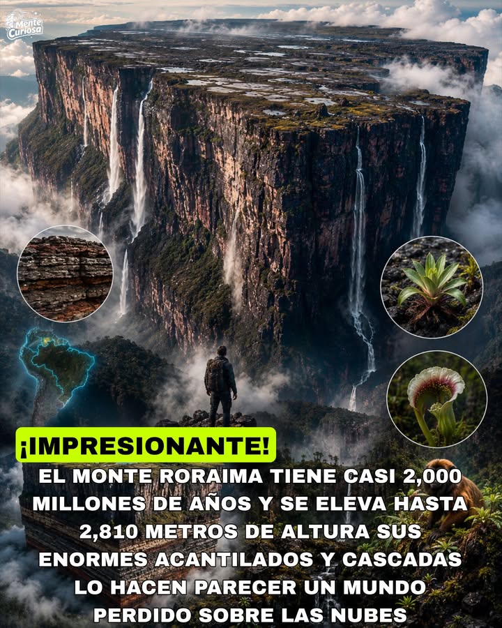🚨⛰️🌧️😳 EL MONTE RORAIMA ES UNA MONTAÑA TAN ANTIGUA QUE SUS ROCAS TIENEN CASI 2,000 MILLONES DE AÑOS