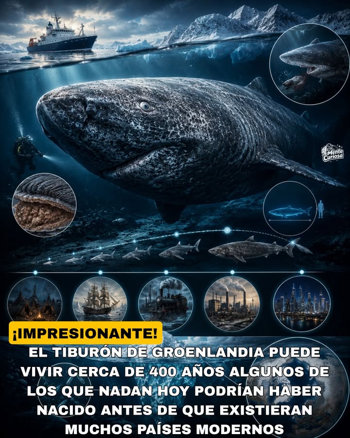 🚨🦈❄️😳 EL TIBURÓN DE GROENLANDIA ES EL VERTEBRADO MÁS LONGEVO DEL PLANETA