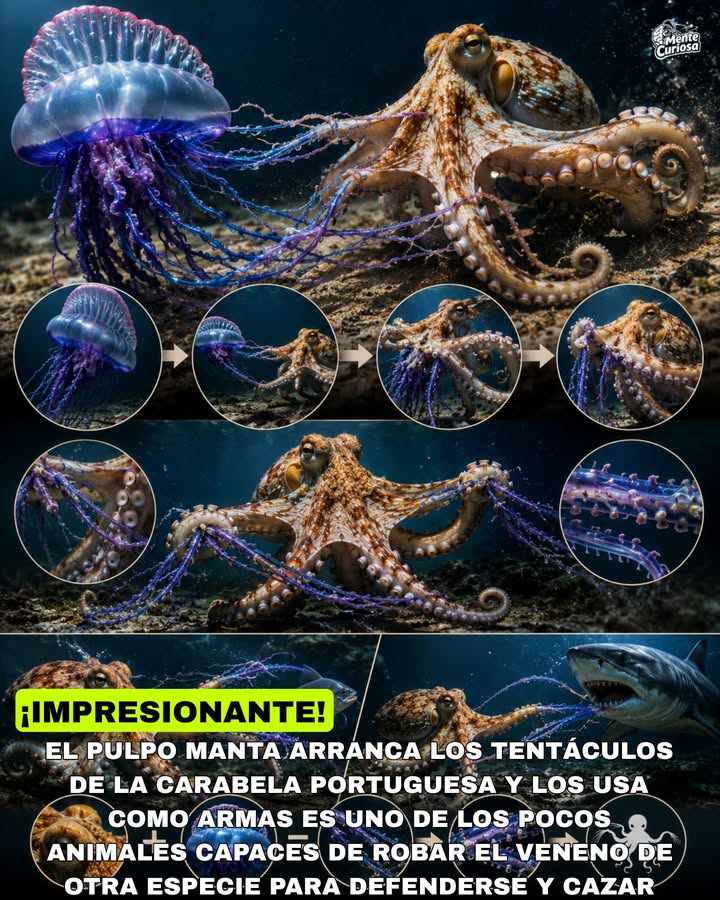 🚨🐙⚡😳 EXISTE UN PULPO QUE ARRANCA LOS TENTÁCULOS DE UNA DE LAS CRIATURAS MÁS VENENOSAS DEL OCÉANO PARA USARLOS COMO ARMAS