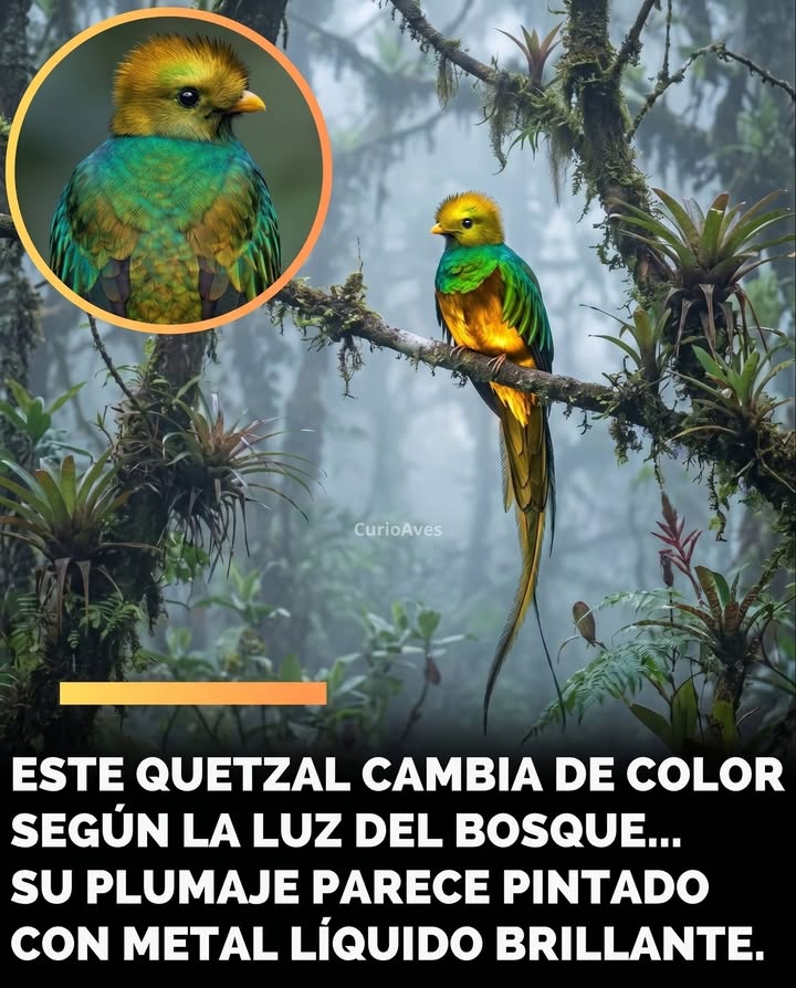 In the cloudy forests of the Andes, where fog constantly envelops moss-covered branches, a glowing silhouette cuts through the c...
