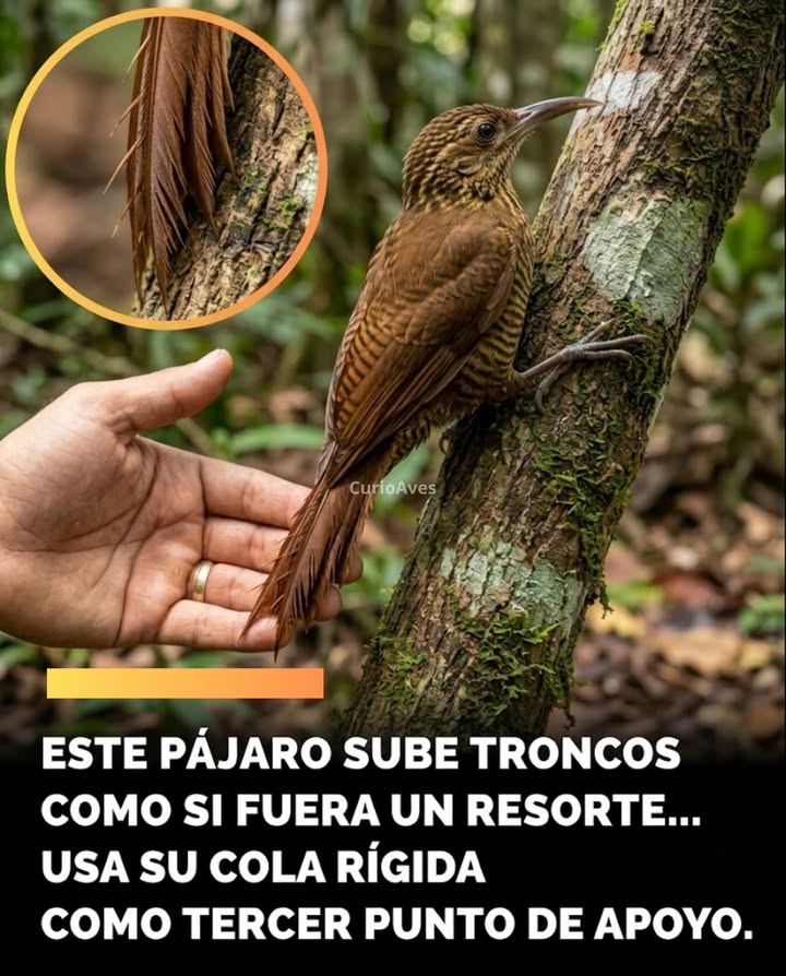 In the humid forests of Central and South America, a bird slowly ascends the trunk of a gigantic tree