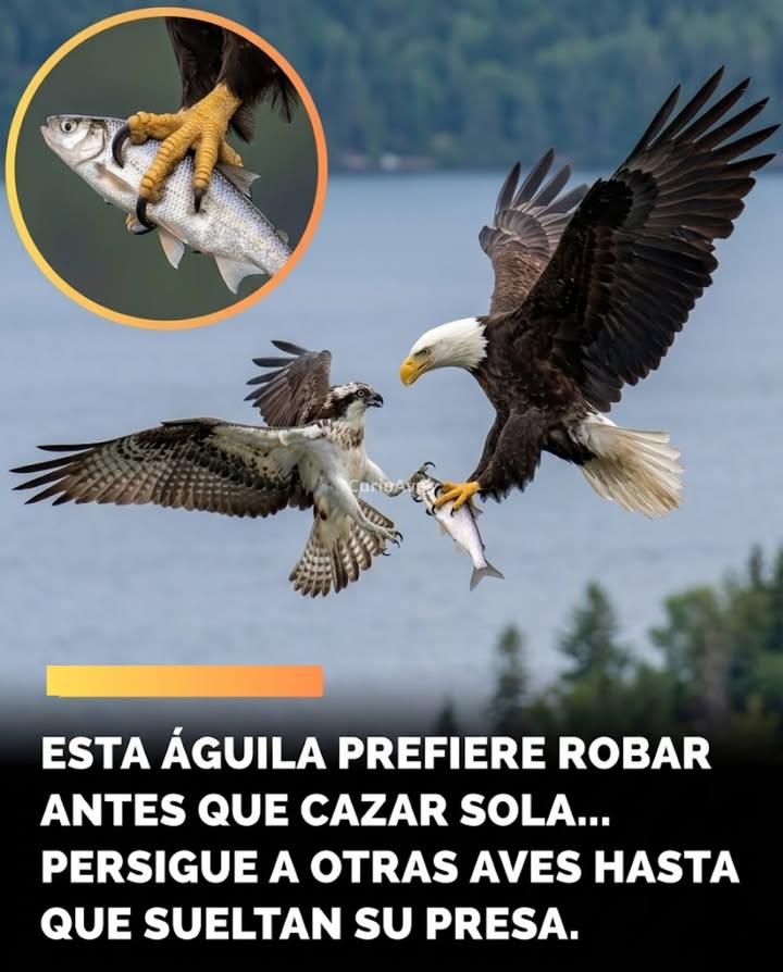 In the lakes, rivers and coasts of North America, a large bird of prey watches closely the sky
