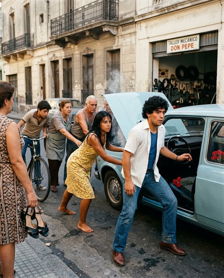 Auto de Maradona Se Rompió — Claudia Se Quitó Zapatos y Empujó — 10 Vecinos Ayudaron También