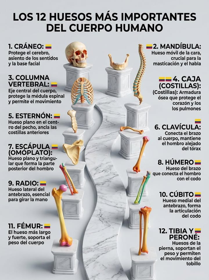 🦴 LOS 12 HUESOS MÁS IMPORTANTES DEL CUERPO HUMANO