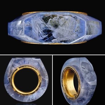 Este anillo romano, de aproximadamente 2.000 años de antigüedad, fue tallado en un solo zafiro y se cree que perteneció al emper...