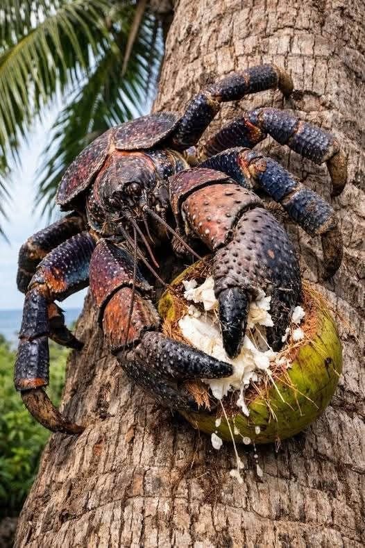Puede desgarrar la cáscara de un coco con sus pinzas