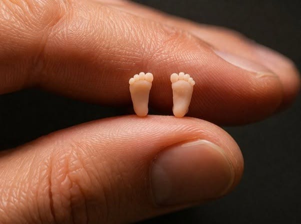 Así podrían verse los pies de un feto, aproximadamente, después de varias semanas de desarrollo