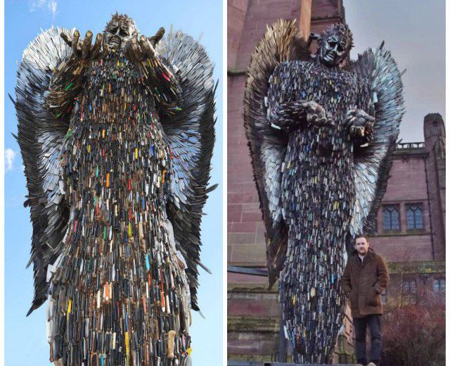 👼 El Ángel de los Cuchillos: monumento contra la violencia con 100.000 armas blancas confiscadas