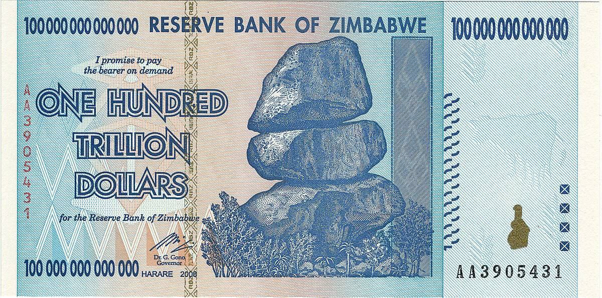 El billete de 100 billones de dólares zimbabuenses: el más grande de la historia